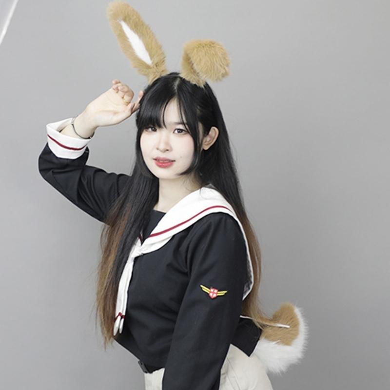 Soft Rabbits Tail Lovely Rabbits Ears Headband Plush Animal Tail Decorations Rabbits Ears Headwear for Halloween Party