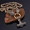Men's Domineering Wolf Head Necklace Viking Thunderhammer Pendant Necklace