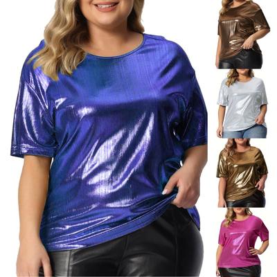 Damen Übergröße Rundhals Einfarbig Goldpuder Kurzarm T-Shirt