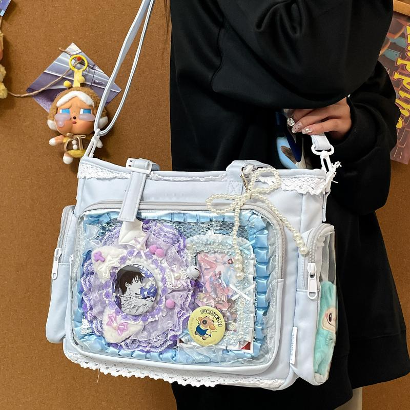 Borsa a Spalla Trasparente Stile Giapponese Carina Colore Caramella Texture Casual Ita Bag per Ragazze Leggera Borsa a Tracolla per Conservazione