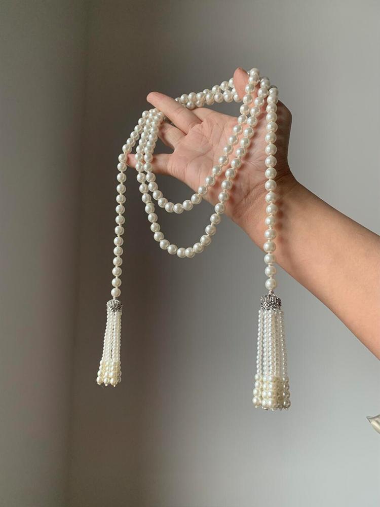 Lustreous Pearl Tassel Long Necklace Elegant Australian White Court Style Fashionable Accessory Versatile Quality Jewelry