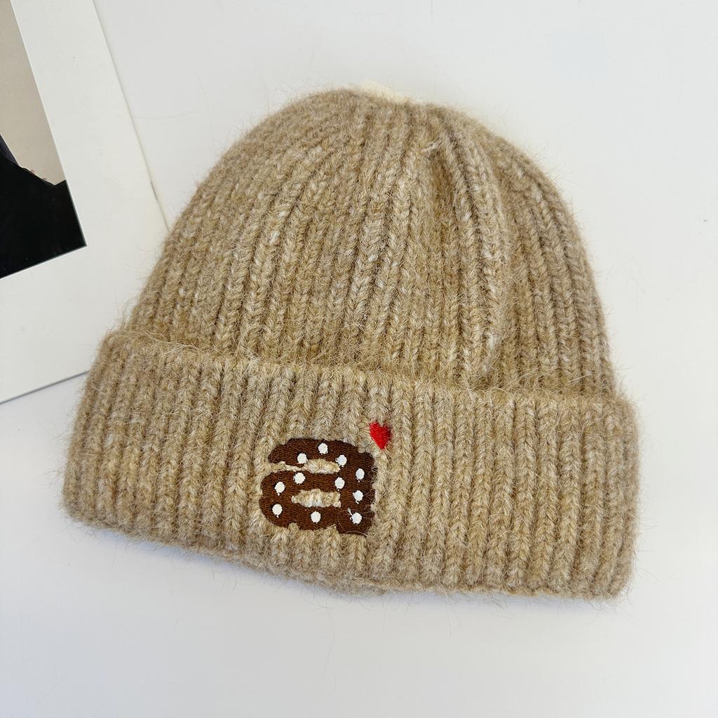 Sweet Cute Soft Waxy Knitted Hat Autumn and Winter Big Letter Ear Protection Wool Hat Simple Versatile Cold Hat Pullover Hat