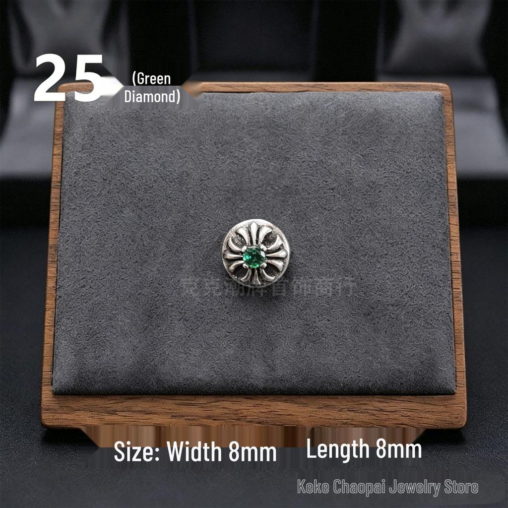 Cercei Stud Trendy Cruce Cupru Alb Argint Thai 925 cu Diamante Colorate pentru Bărbați și Femei