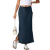 Womens Casual Maxi Skirts  High Waist Trendy Drawstring Side Slit Skirts With Pockets