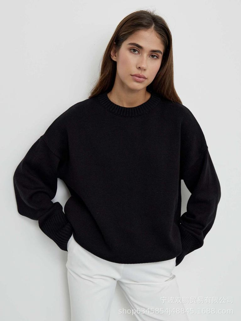 Russia's hot-selling solid-color crew-neck sweater women's 2026 popular soft-knitted top