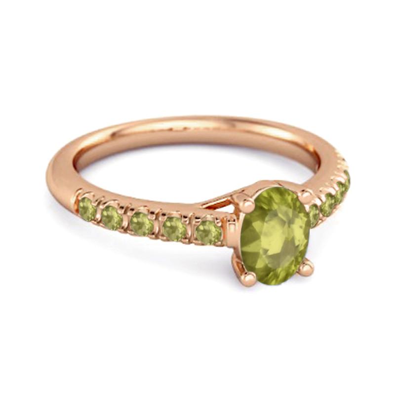 Peridot Pavé Band Classic Statement Ring - 925 Sterling Silver Rose Gold Vermeil