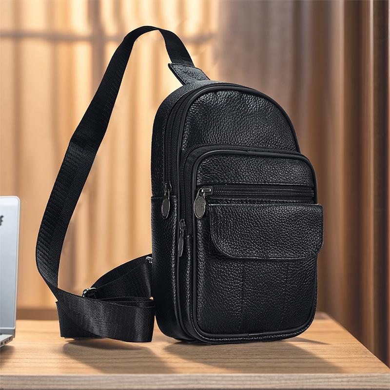 2024 Men's Genuine Leather Crossbody Chest Bag - Top Layer Cowhide for Outdoors & Business