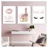 Posters and Prints Hello Gorgeous Sign Rose Gold Canvas Painting Girls Gifts Wall Art Decor Fashion Eyelashes Lipstick Makeup