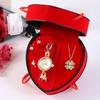 Heart-Shaped Diamond Watch & Necklace Set - Stainless Steel Gift Box for Teacher's Day or Holiday Gift for Girlfriend