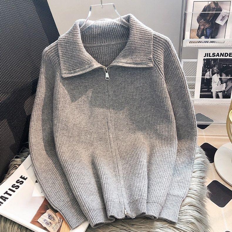 Knitted cardigan sweater jacket women's clothing thickened outer wear new zipper explosion high-end good-looking