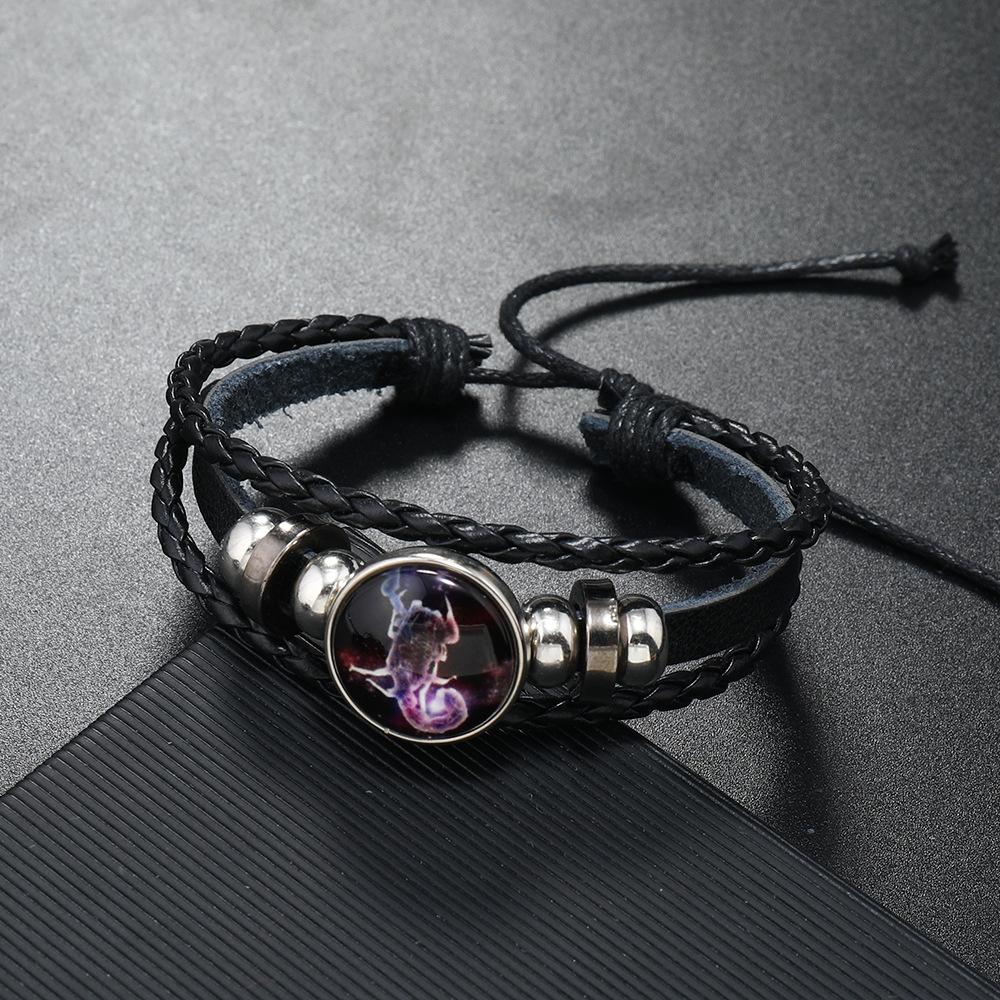 Bracciale Coppia Corda Mano 12 Costellazioni Multistrato Intrecciato Luminoso Gioiello, Unisex, San Valentino, Regalo di Compleanno