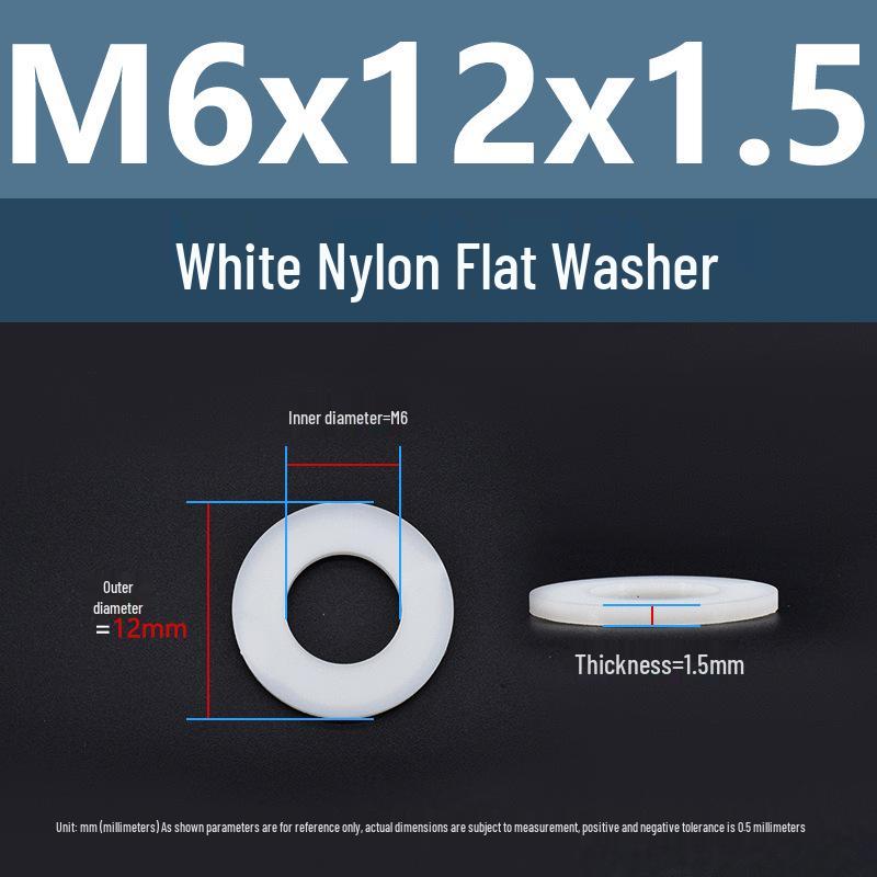 Yigu High-Temperature Wear-Resistant White Nylon Flat Washer, Sizes M2-M24