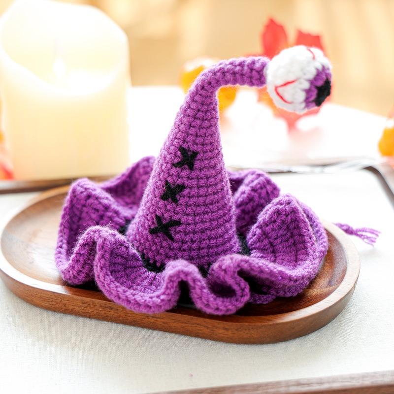 Halloween Pet Witch Costume Set Crochet Pointed Hat With Cloak Bell Decor Holiday Dress Up Outfit for Small Dogs Cats