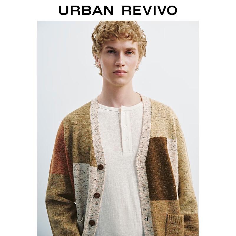 UR Men's 2025 Fall Retro Color Block V-Neck Knit Cardigan