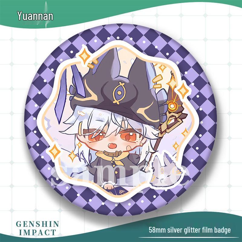 Genshin Impact Q Version Metal Badges: Tighnari, Scaramouche, Furina, Kaveh, Zhongli Brooch Set
