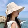 Bucket Hat with Hand-Knotted Bow Decoration Flat Dome Wide Brim Women Fisherman Hat Summer Outdoor Sun Protection Hat