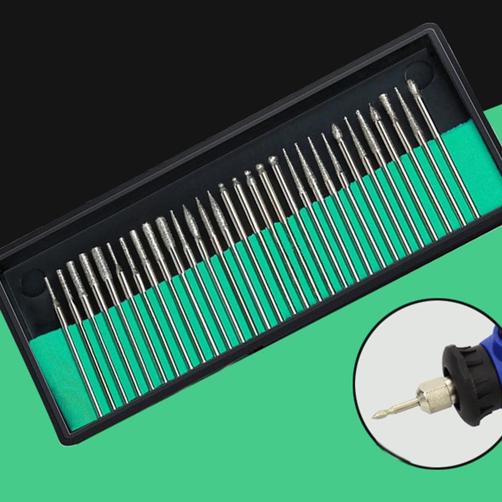 30 Stück Diamantgravur-Bits für Schmuck Stein Glas Schnitzen Hochpräzise Rotationswerkzeug Fräser 1/8'' Schaft