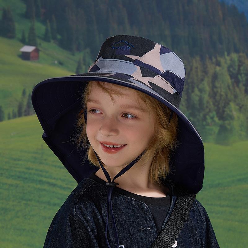 Kinderhut Sommer Outdoor Sonnenhut Camouflage Große Krempe Schal Nackenschutz Sonnenschutzhut Schnelltrocknend Wasserdicht Fischerhut