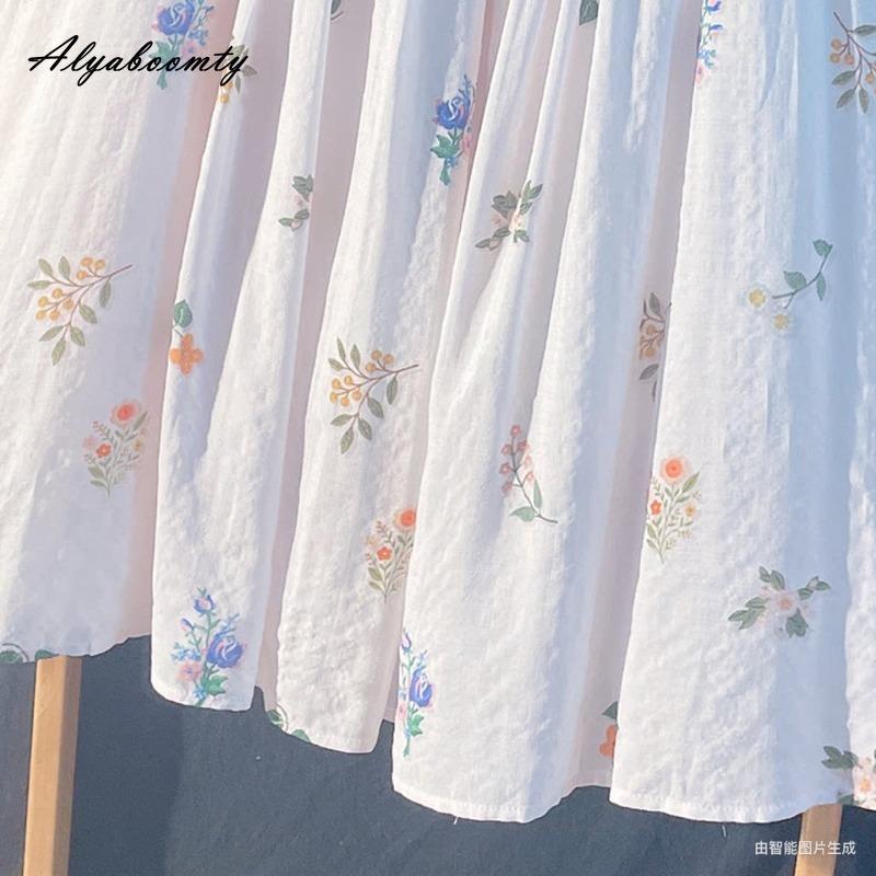 Prairie Chic Spring Summer Women Midi Skirt Elastic Waist Light Pink Floral Print A-Line Skirt Elegant Feminine Sweet Skirts Womens