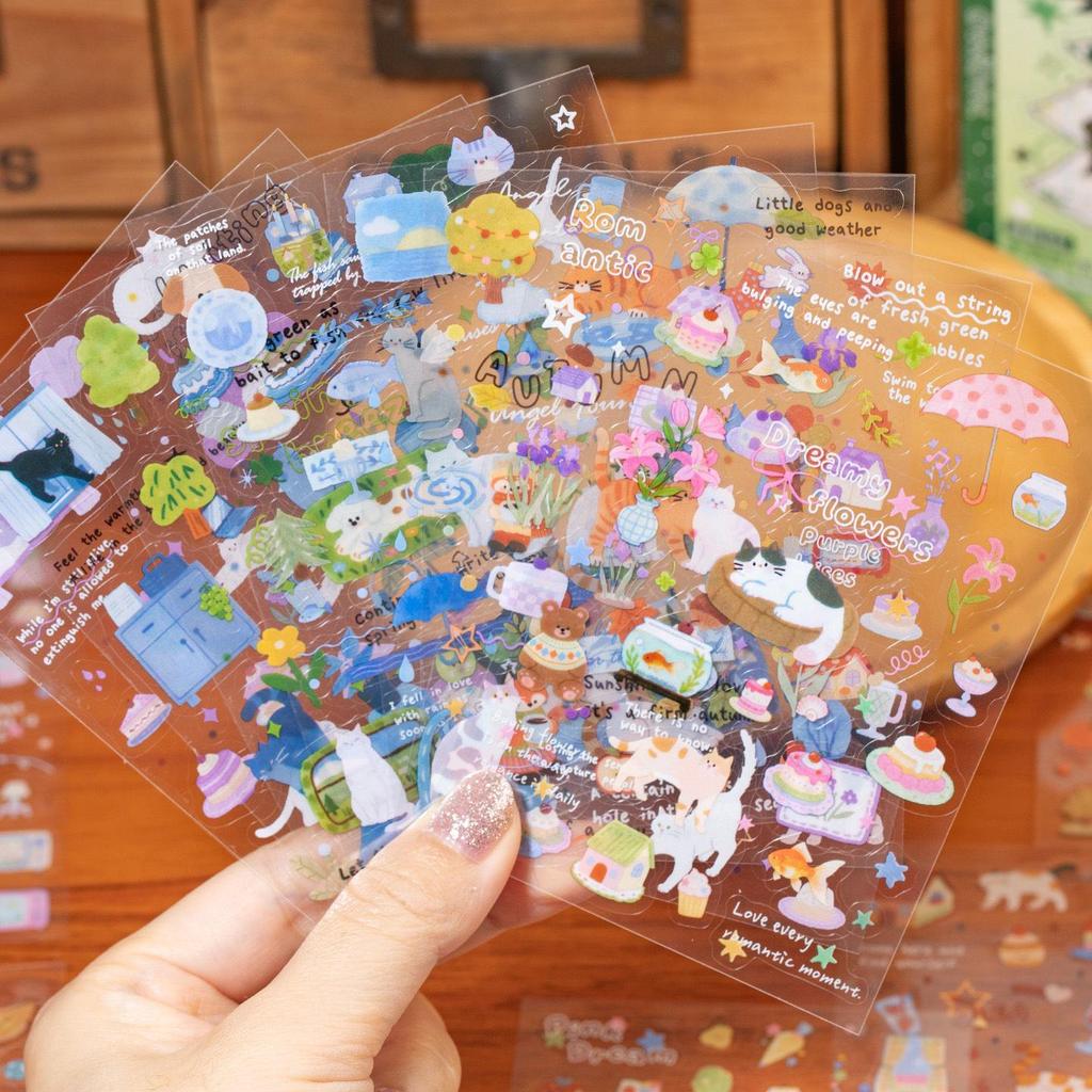 Cute Forest Cat PET Film Sticker Book for Journals and Collages