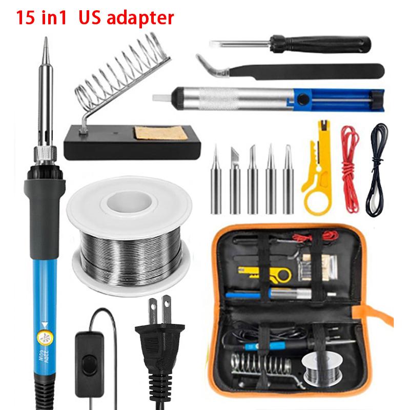 220V 60W Soldering Iron Kit Adjustable Temperature 15 In 1 Tool Set With Soldering Iron Eu Plug Au Uk Us