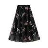 Women’s Tulle Skirts Midi Elastic High Waist Pleated Mesh Layered Flowy Ruffle A-Line Long Tutu Skirts Casual Beach Swing Outfit Skirts for Women