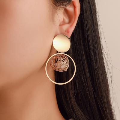 Creative Hollow Gold Skein Earrings Metal Circle Pendant Earrings Net Red Tide Ear Jewelry ARI