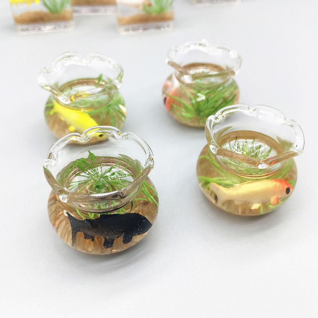 Mini Square/Round Fish Tank Realistic Glass Decor for Dollhouse Display Captivating Miniature for DIY Crafts Ornaments