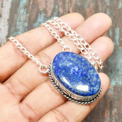 Fancy Lapis Lazuli Gemstone Handmade Solid 925 Sterling Silver Jewelry Necklace