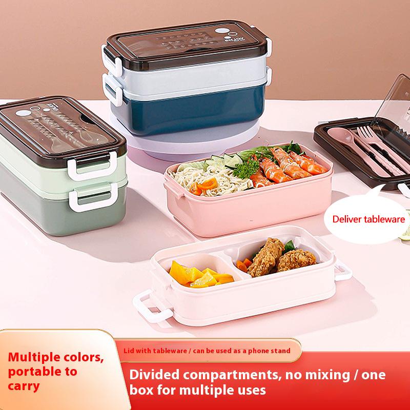 2026 New 1400ml Lunch Box Double Layer Microwave Safe Portable Food Container with Utensils for Picnic Office School Use