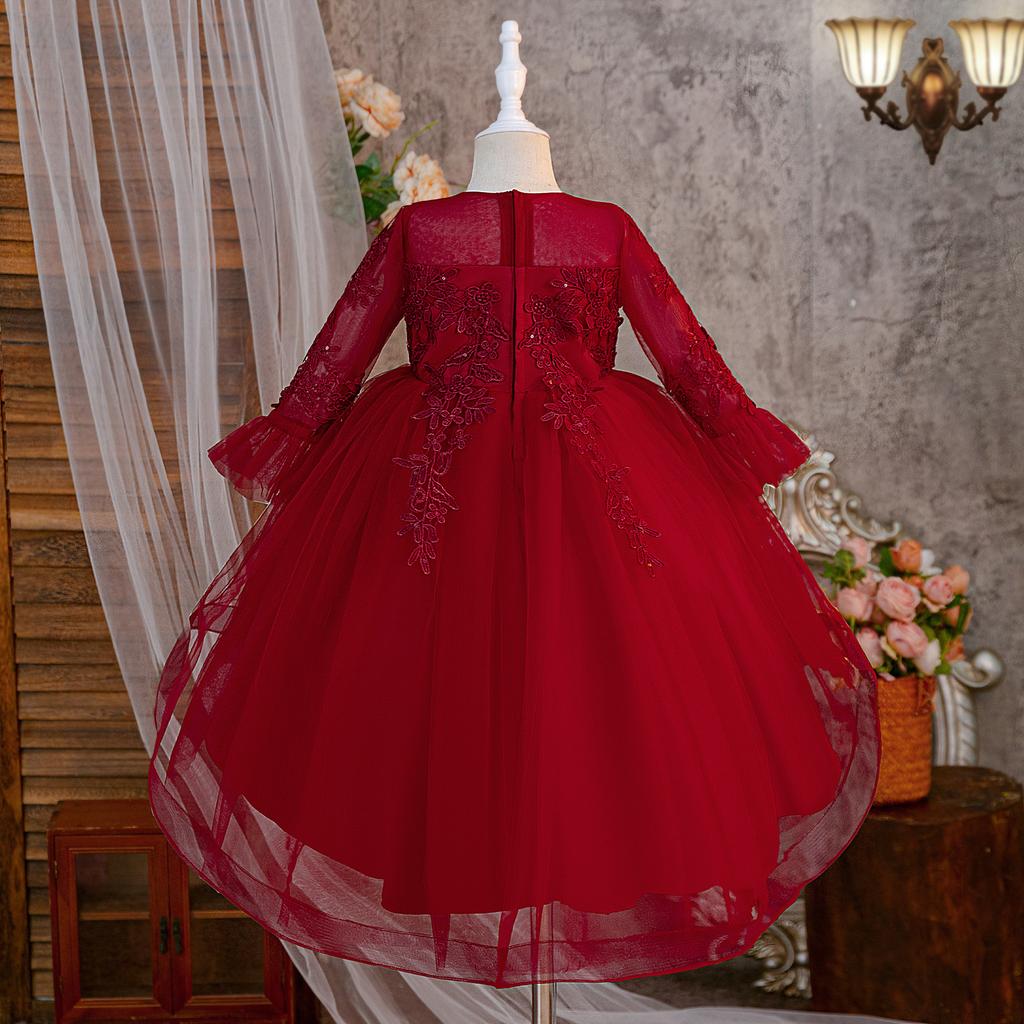 Wedding Flower Girls Dress Toddler Baptism 1st Birthday Dress Baby Girl Clothes Princess Wedding Lace Party Kids Costume T6035