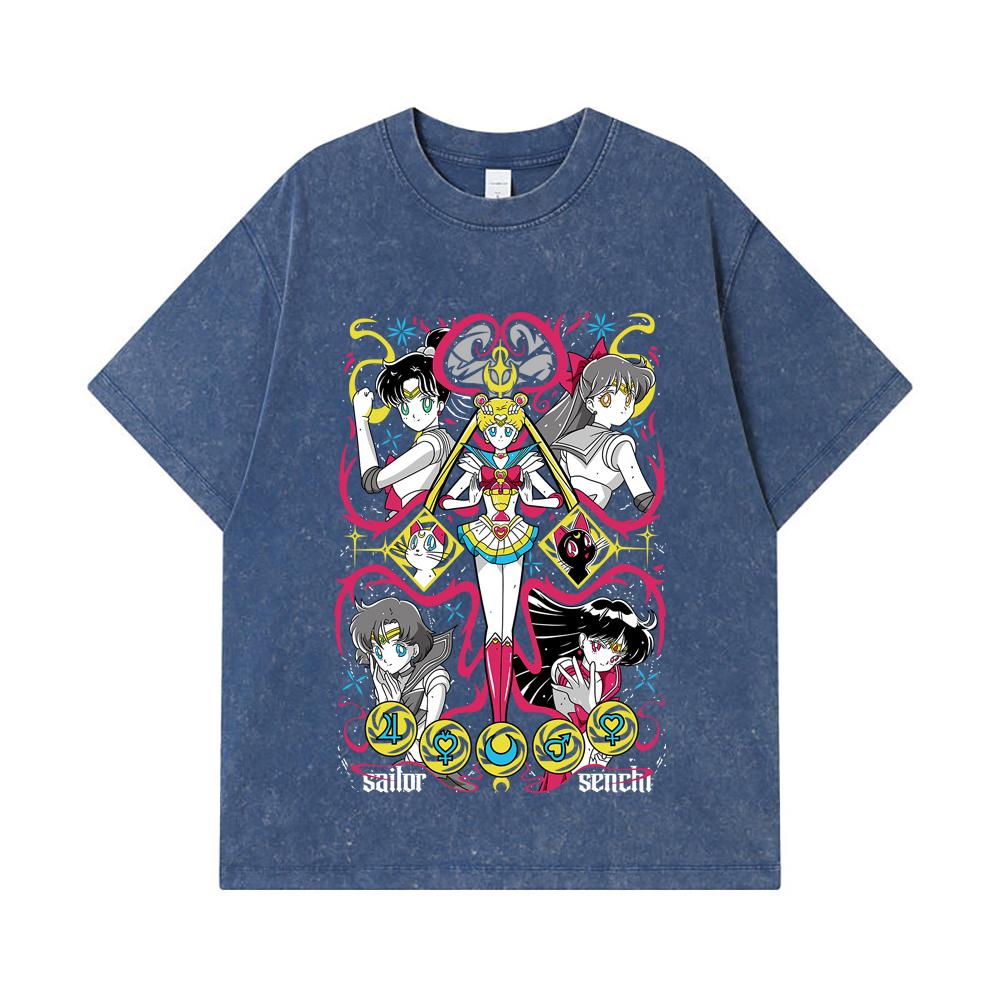 275 GSM Washed T-shirts 100% Cotton Sailor Moon V2 Print Unisex Heavy Cotton T Shirt