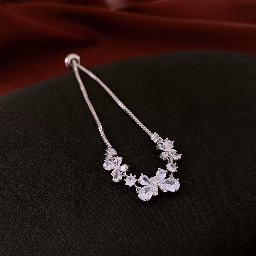 Delicate Crystal Butterfly Bracelet Adjustable Vintage Zircon Bangles Rhinestone Bracelet  Gift