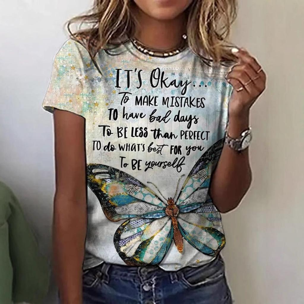 Floral Comfortable Stylish Simple Cartoon Short Sleeve T-Shirt Women's Digital Printing Slim Top