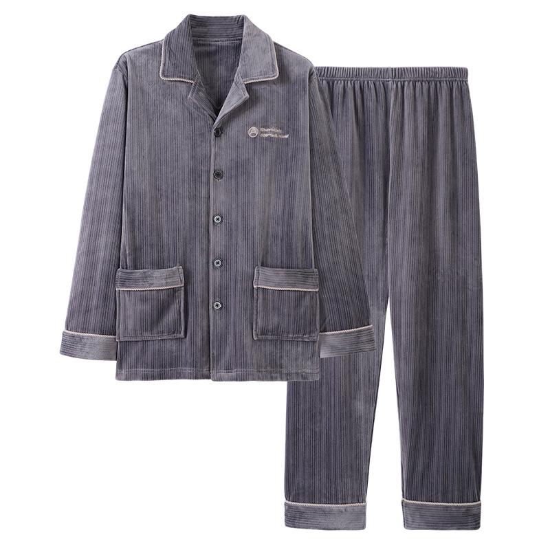 [Essential For Heating Room] Island Fleece Couple Pajamas Men'S Autumn And Winter Coral Fleece Flannel Loungewear Set