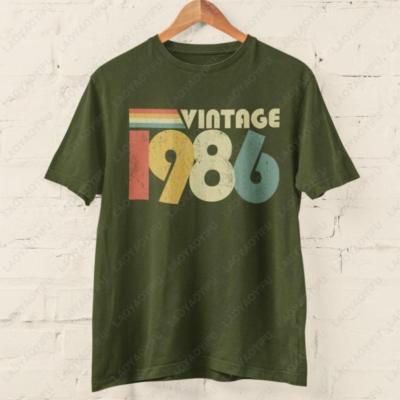 Vintage 1986 Oneck Printed Unisex Cotton Tshirts 40th Birthday Gift 2026 Men Clothing Ropa Hombre Fun Creative Trend Camisetas