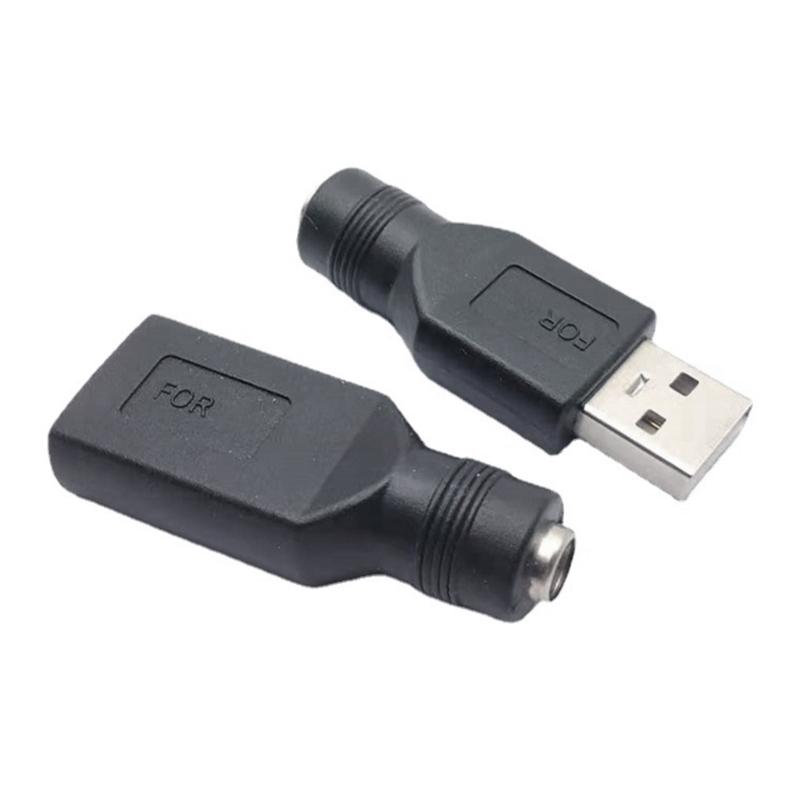 Tragbarer USB Stecker/Buchse zu DC5.5x2.1mm Konverter-Adapter Stromwandlerkopf Schwarz für verschiedene Laptop-Marken