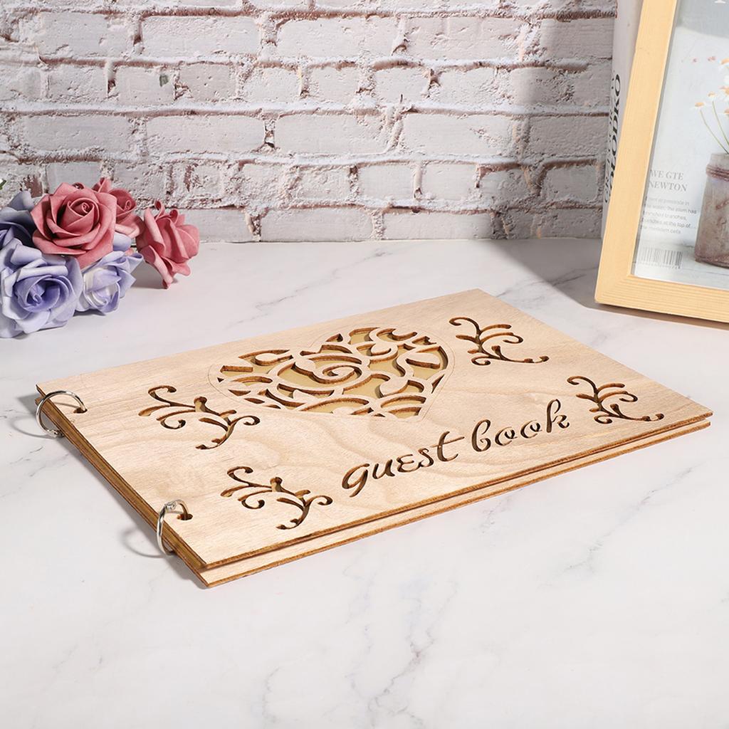 Wooden Wedding Guest Book Album Message Notebook for Wedding Engagement DecorationType 3