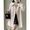 2024 Autumn/Winter Mid-Length Slimming Woolen Coat with Heart Buckle and Peter Pan Collar for Women