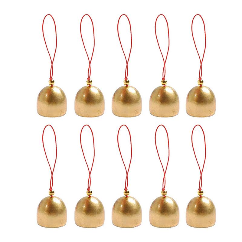 Good Luck Brass Bell Ornaments – Red String Hanging Bells for CNY, Garden & Window Decor