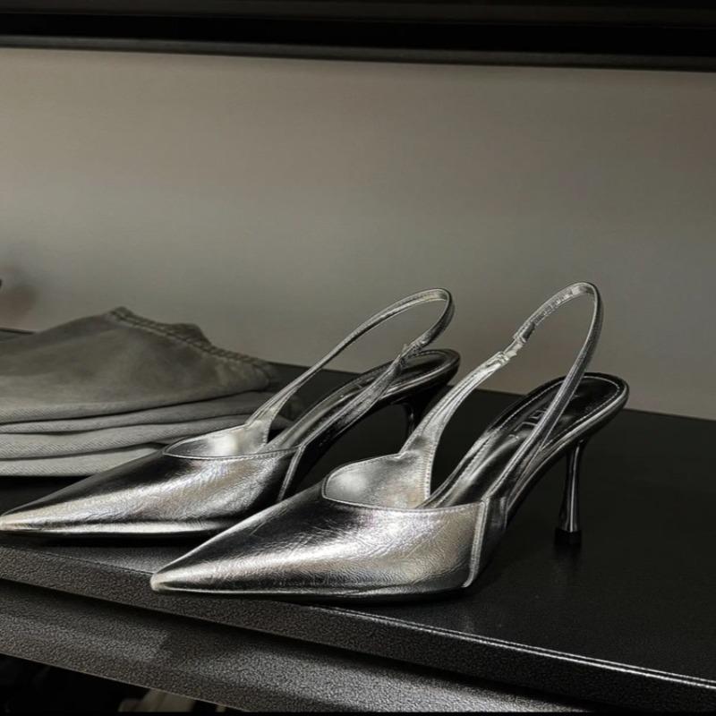 Mode Damen Sandalen mit hohen Absätzen 2025 Sommer Spitzschuh Schlicht Uni Designer Party Stilettos Elegant Riemchen hinten Büro Damen Schuhe