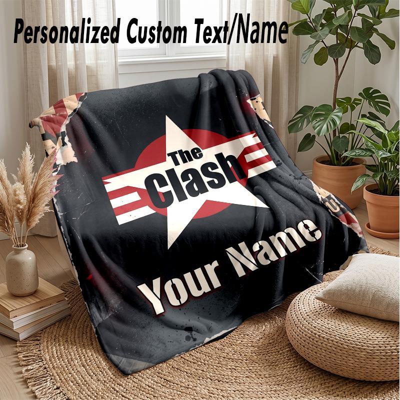 The Clash Custom Flannel Throw Blanket Print Your Name Text Soft Warm Blanket Holiday Present