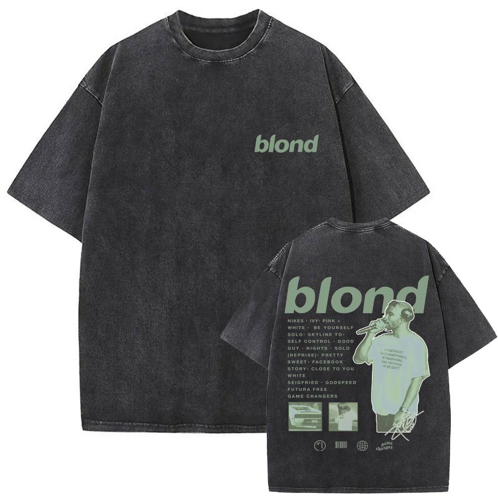 Washed Rapper Frank Vintage Oversized T Shirts Men Ocean Hip Hop Trend T Shirt Blond Pop Music Tshirts Male Fashion Streetwear