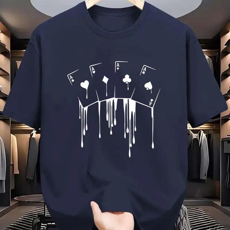 Sommer Herren 100 Baumwolle Lässig Locker Übergröße Pokerkarte Muster Gedruckt Sport Bequem Rundhals Kurzarm T-Shirt