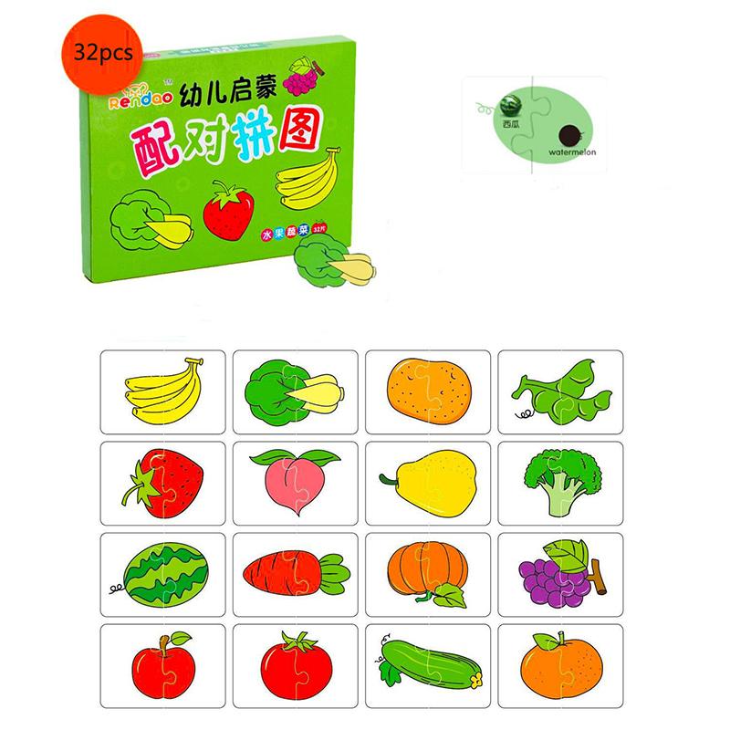 Baby Puzzle Toys for Boys Girls 1 2 3 Years Old Animals Fruit Graph Matching Card Montessori Game Educational Toys for Children