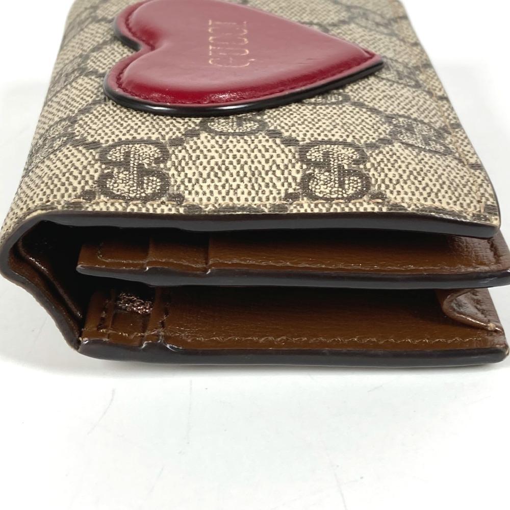 Gucci 648848 Heart Logo Compact Wallet Folded Wallet GG Supreme Canvas Beige/Red
