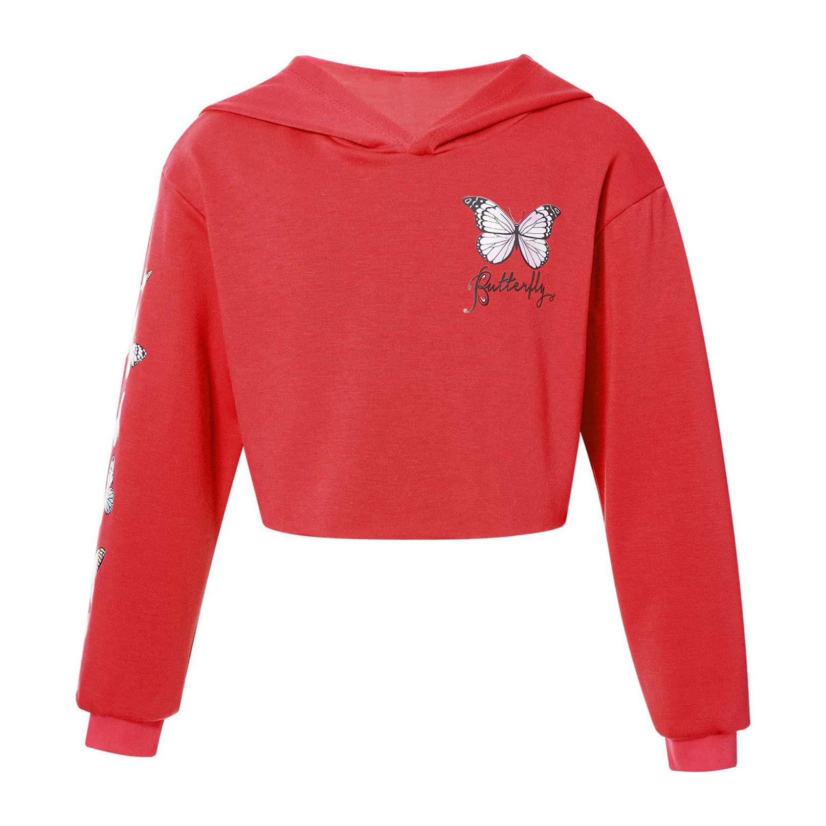 

Світшот з капюшоном і капюшоном з довгим рукавом і капюшоном для дівчаток Дитячі толстовки Пуловери Вуличний одяг 9-10 Years червоний