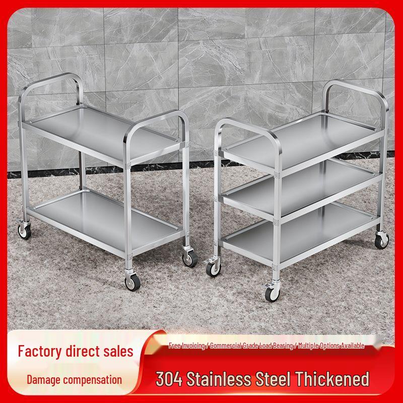 Stainless Steel Mobile Dining Cart – Three-Tier Restaurant and Hotel Dish Collection and Beverage Trolley.
