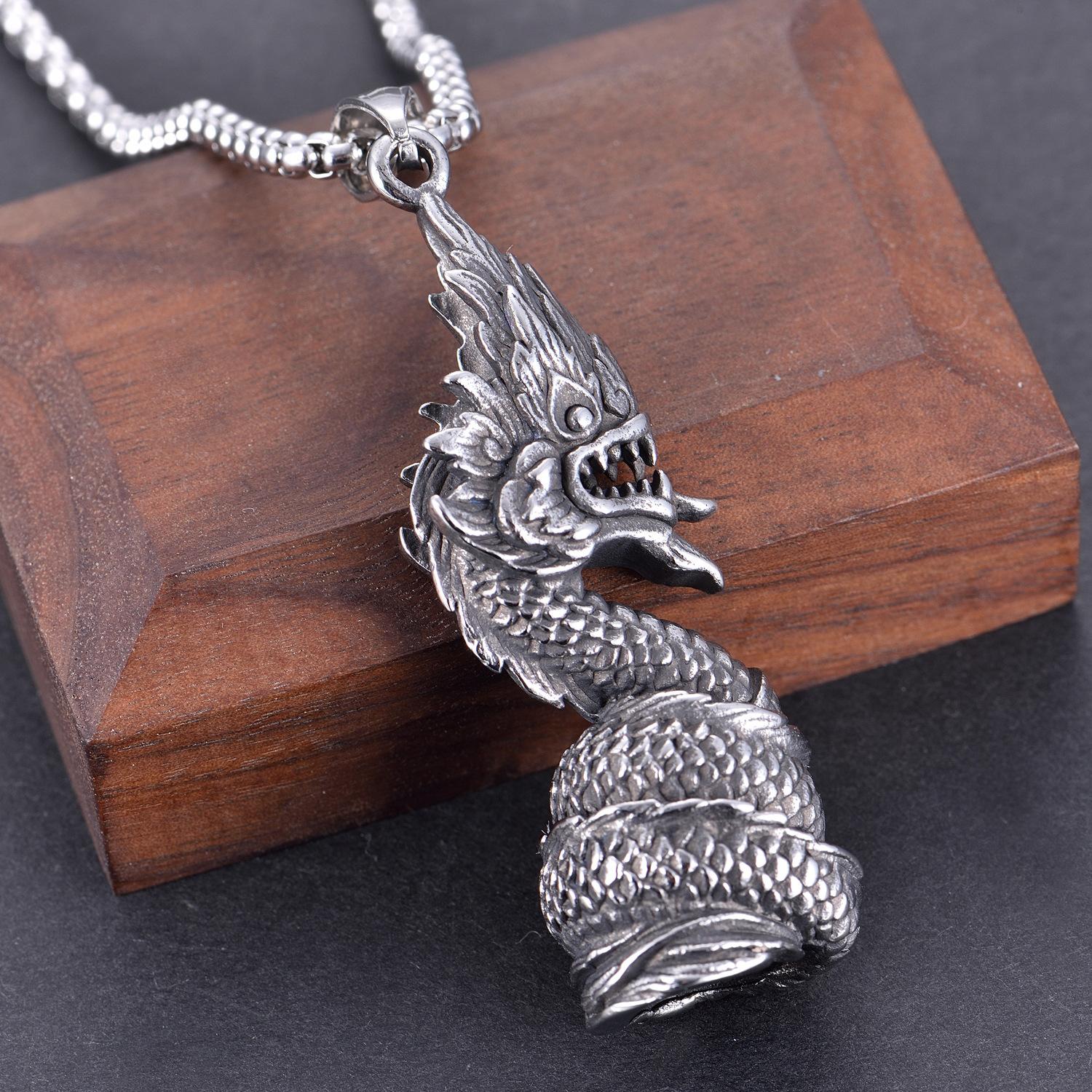 

Ретро Доминирующий Кулон Дракона, Ожерелье Знака Зодиака, Модный Мужской Хип-хоп, Темный Креатив, Модные Аксессуары 50CM(Necklace Size) серебряный