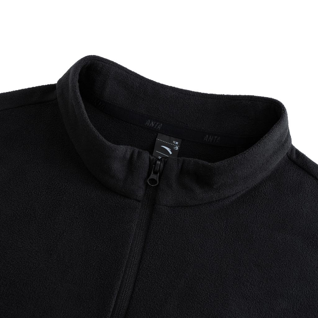Anta Outdoor Series Comfortable Casual Versatile Slim Fit Base Layer Half-Zip Fleece Long Sleeve Women Tops Basic-Black 962546401-4